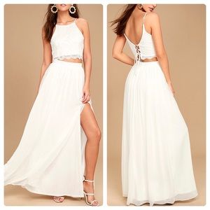 MIDNIGHT MEMORIES WHITE LACE TWO-PIECE MAXI DRESS